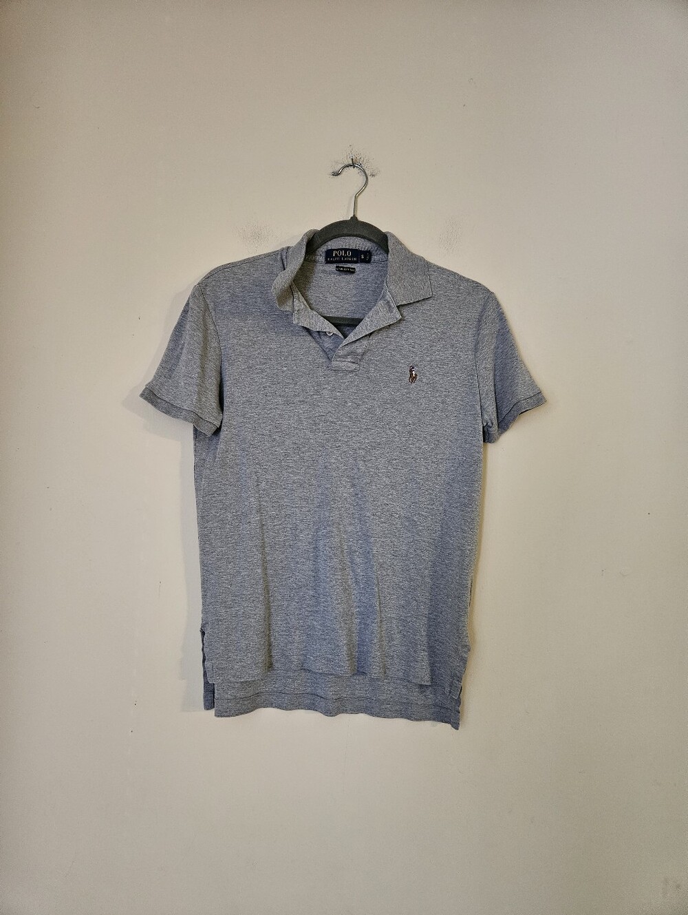Ralph Lauren Women's Light Heather Gray Polo Shirt with Embroidered Pony, Size S